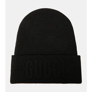 NWT Gucci Logo Wool Beanie Hat Black Sz M